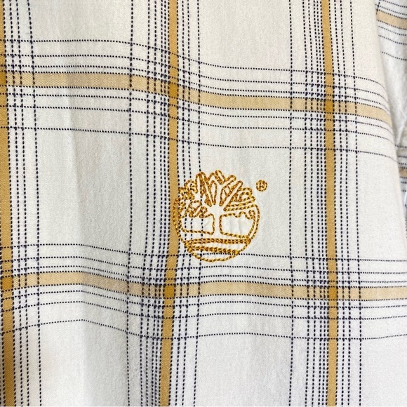 Timberland Big Men's size 3XL Cream Tan Plaid Cotton Casual Button Down Shirt - Picture 3 of 5